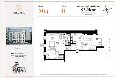 Rzut - Mieszkanie na sprzedaż 3 pokoje o powierzchni 93,86 m² - numer 14 w Niecała Prestige Residence