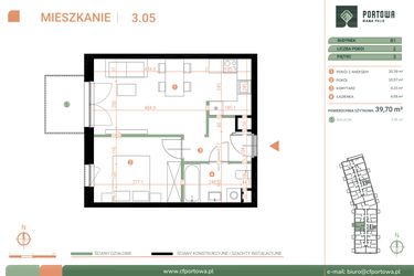 Rzut - Mieszkanie na sprzedaż 2 pokoje o powierzchni 39,7 m² - numer M.03.05 w Casa Feliz Portowa II