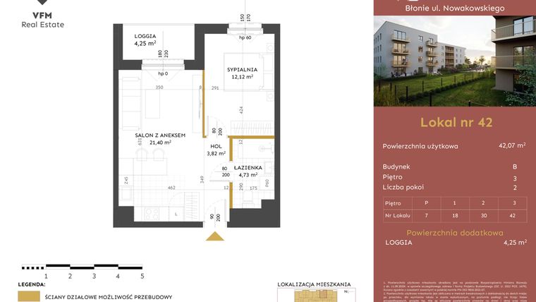 Rzut - Mieszkanie na sprzedaż 2 pokoje o powierzchni 42,07 m² - numer 42 w Stacja Błonie etap II