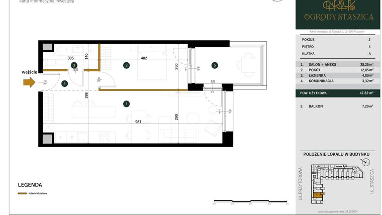 Rzut - Mieszkanie na sprzedaż 2 pokoje o powierzchni 47,62 m² - numer A.32 w Ogrody Staszica