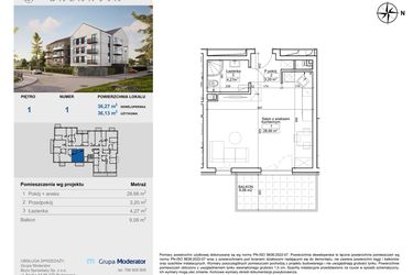 Rzut - Mieszkanie na sprzedaż 1 pokój o powierzchni 36,13 m² - numer 1 w Balantia