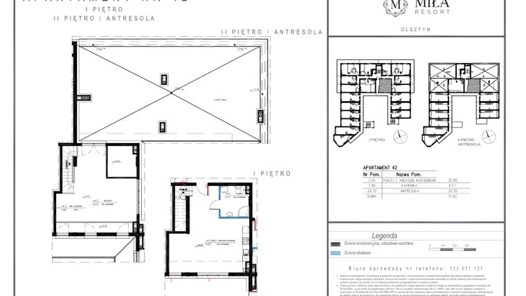 Rzut - Mieszkanie na sprzedaż 3 pokoje o powierzchni 71,92 m² - numer 42 w Miła Resort