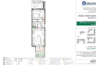 Rzut - Mieszkanie na sprzedaż 2 pokoje o powierzchni 45,24 m² - numer N1.61 w Osiedle Narcyzowe etap 2