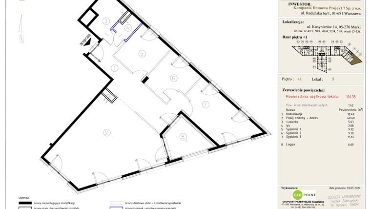 Rzut - Mieszkanie na sprzedaż 4 pokoje o powierzchni 101,35 m² - numer 5 w Markowy Targówek