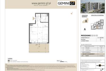 Rzut - Mieszkanie na sprzedaż 1 pokój o powierzchni 39,53 m² - numer B2/6/93 w GEMINI G-7