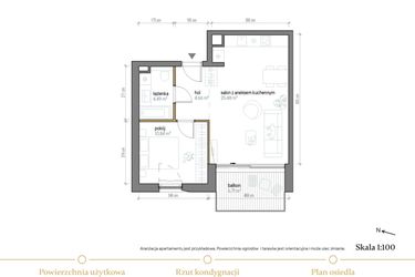 Rzut - Mieszkanie na sprzedaż 2 pokoje o powierzchni 45,47 m² - numer A/0/4 w Kopernika 71