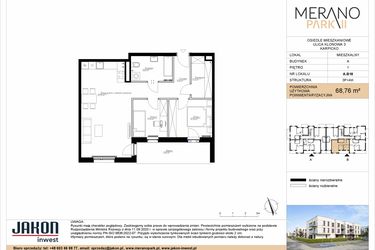 Rzut - Mieszkanie na sprzedaż 3 pokoje o powierzchni 68,76 m² - numer A.B18 w Merano Park II