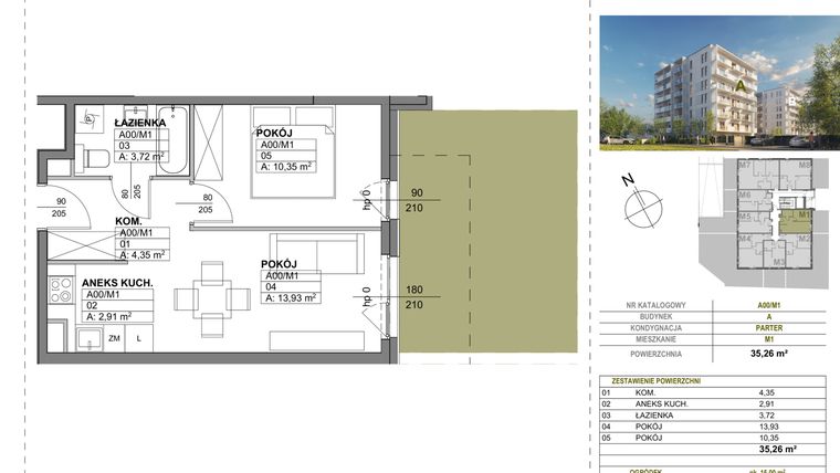 Rzut - Mieszkanie na sprzedaż 2 pokoje o powierzchni 35,26 m² - numer A00_M1 w Wierzbowy Park