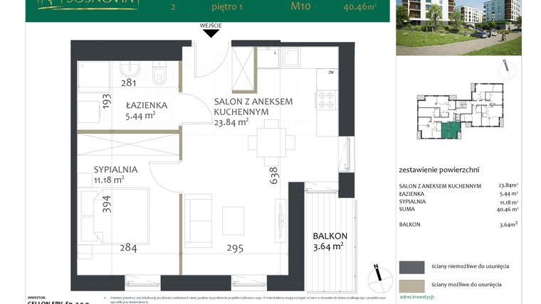 Rzut - Mieszkanie na sprzedaż 2 pokoje o powierzchni 40,46 m² - numer 2.M10 w Sosnovia