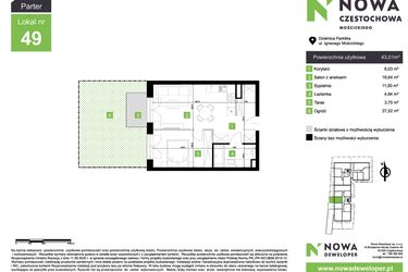 Rzut - Mieszkanie na sprzedaż 2 pokoje o powierzchni 43,01 m² - numer M49 w Nowa Częstochowa Mościckiego