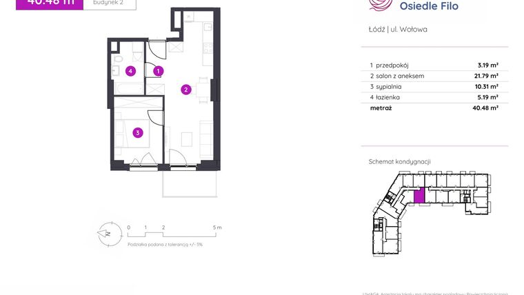 Rzut - Mieszkanie na sprzedaż 2 pokoje o powierzchni 40,48 m² - numer 2.B.6.04 w Murapol Osiedle Filo etap II