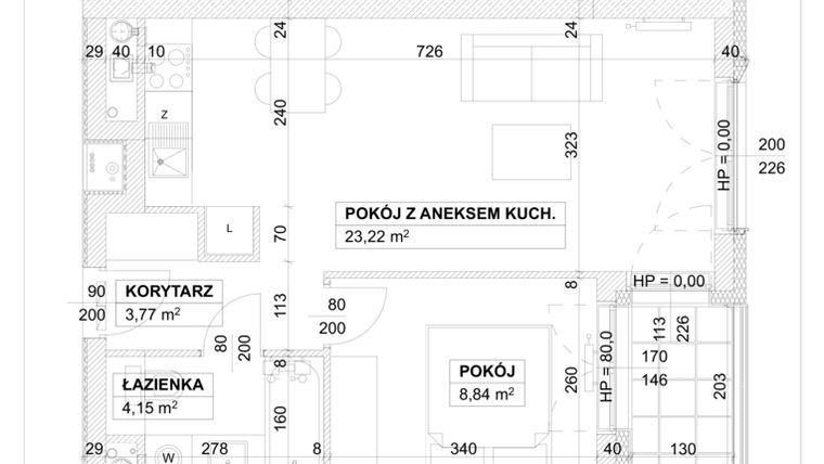 Rzut - Mieszkanie na sprzedaż 2 pokoje o powierzchni 39,98 m² - numer A/2/6 w Na Podgórniku 2