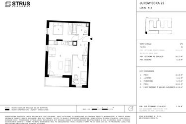 Rzut - Mieszkanie na sprzedaż 3 pokoje o powierzchni 54,73 m² - numer 4.A13-175 w Jurowiecka 22