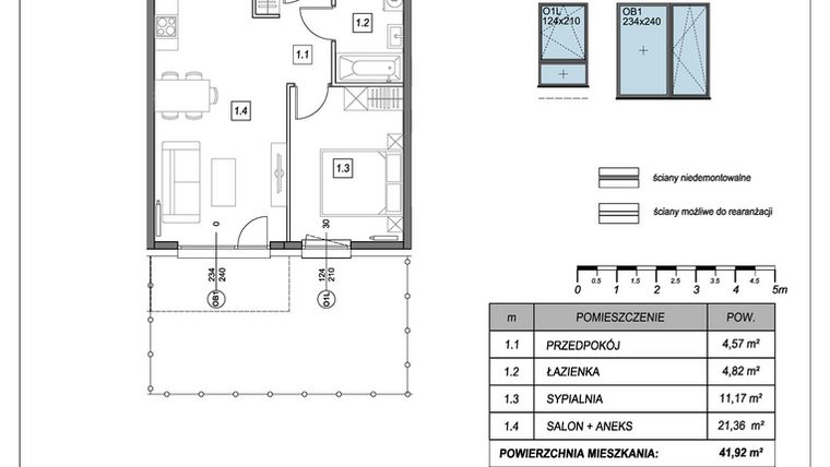 Rzut - Mieszkanie na sprzedaż 2 pokoje o powierzchni 41,92 m² - numer A.1.3 w #NaSwoim2