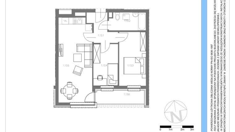 Rzut - Mieszkanie na sprzedaż 3 pokoje o powierzchni 52,01 m² - numer 13 w Osiedle Piltza Etap V