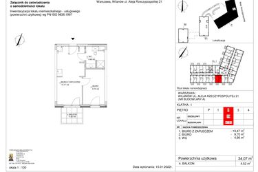 Rzut - Lokal użytkowy na sprzedaż 1 pokój o powierzchni 34,07 m² - numer 19 w RZ21