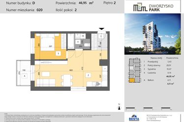 Rzut - Mieszkanie na sprzedaż 2 pokoje o powierzchni 46,95 m² - numer 20 w Dworzysko Park - Etap III