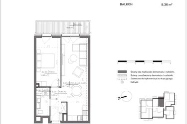 Rzut - Mieszkanie na sprzedaż 2 pokoje o powierzchni 51,05 m² - numer B.2.4 w Polanka 21