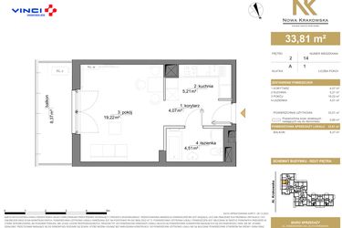 Rzut - Mieszkanie na sprzedaż 1 pokój o powierzchni 33,81 m² - numer A.2.14 w Nowa Krakowska