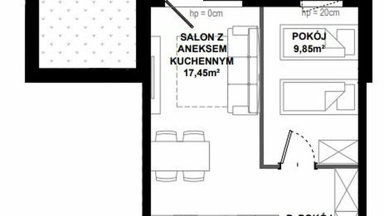 Rzut - Mieszkanie na sprzedaż 2 pokoje o powierzchni 39,12 m² - numer B.1 w Apartamenty Bałtyk