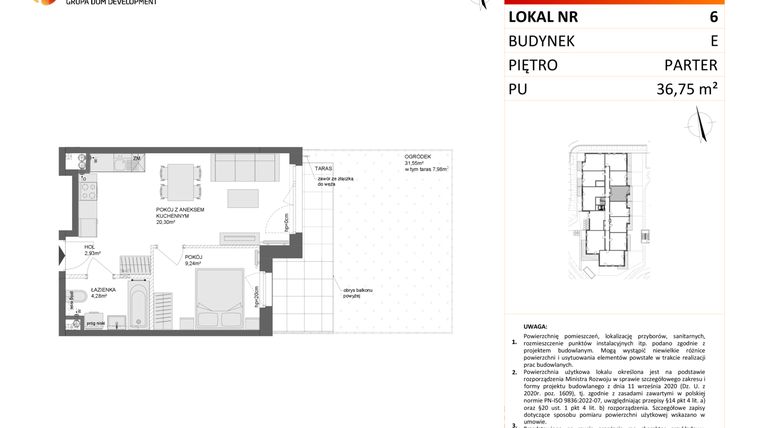 Rzut - Mieszkanie na sprzedaż 2 pokoje o powierzchni 36,75 m² - numer E.6 w Osiedle Synteza etap IV