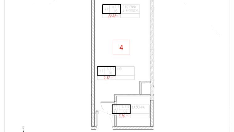 Rzut - Mieszkanie na sprzedaż 1 pokój o powierzchni 28,75 m² - numer A1-4 w Rezydencja Ogród Saski etap I i II