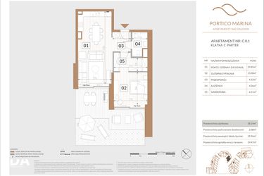 Rzut - Mieszkanie na sprzedaż 2 pokoje o powierzchni 58,56 m² - numer C.0.1 w Portico Marina