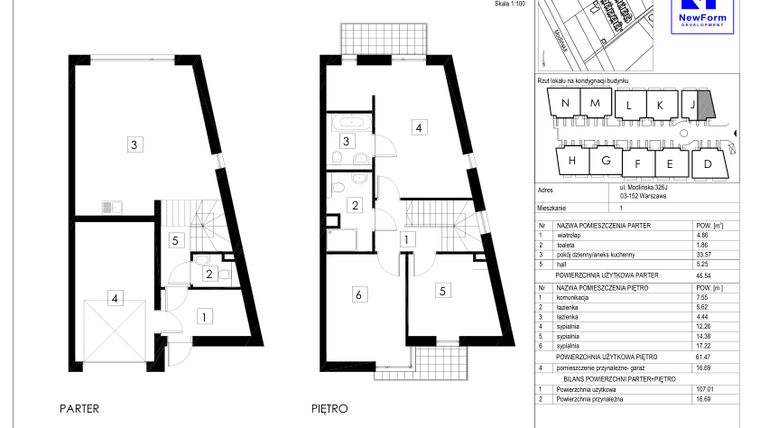 Rzut - Dom na sprzedaż 4 pokoje o powierzchni 123,7 m² - numer J1 w Dębowa Residence