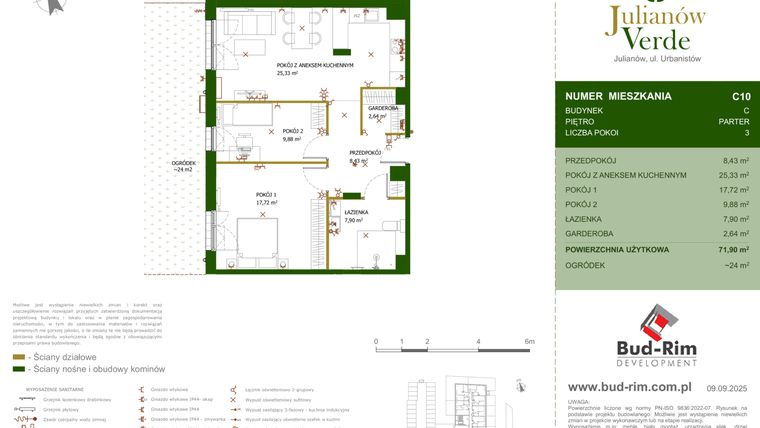 Rzut - Mieszkanie na sprzedaż 3 pokoje o powierzchni 71,9 m² - numer 10 w Julianów Verde