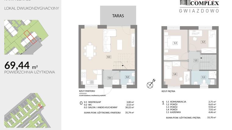 Rzut - Mieszkanie na sprzedaż 4 pokoje o powierzchni 75,12 m² - numer C4.1 w Osiedle Gwiazdowo etap 6B