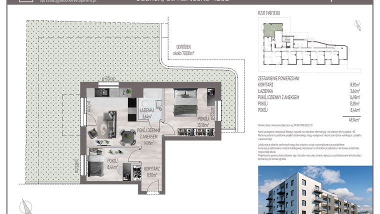 Rzut - Mieszkanie na sprzedaż 3 pokoje o powierzchni 49,14 m² - numer M.C.02 w Cichy Zakątek