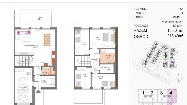 Rzut - Dom na sprzedaż 5 pokoi o powierzchni 133,04 m² - numer A5/4 w ATOM Park