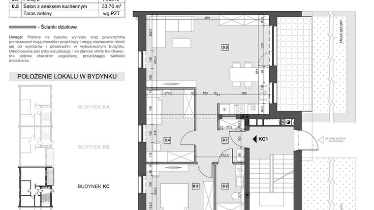 Rzut - Mieszkanie na sprzedaż 4 pokoje o powierzchni 69,25 m² - numer KC1 w Wzgórze Zelwerowicza