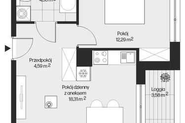 Rzut - Mieszkanie na sprzedaż 2 pokoje o powierzchni 39,57 m² - numer G1-109 w Piasta Park VI