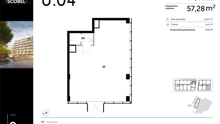 Rzut - Lokal użytkowy na sprzedaż 1 pokój o powierzchni 57,85 m² - numer U.04 w Browar HUGO SCOBEL