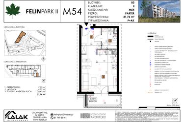 Rzut - Mieszkanie na sprzedaż 1 pokój o powierzchni 31,81 m² - numer M54 w Felin Park II etap 2