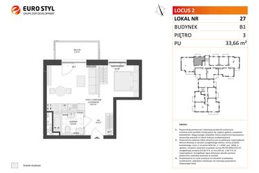 Rzut - Mieszkanie na sprzedaż 1 pokój o powierzchni 33,66 m² - numer 27 w Locus 2