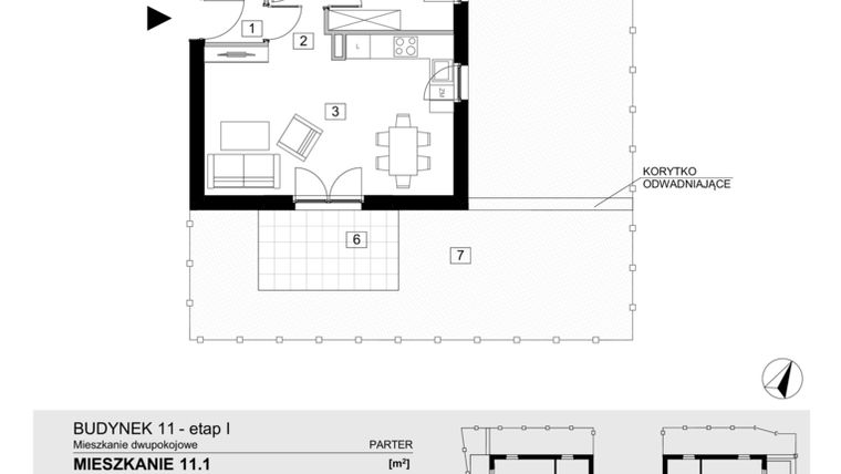 Rzut - Mieszkanie na sprzedaż 2 pokoje o powierzchni 43,41 m² - numer 11.1 w Jasieny
