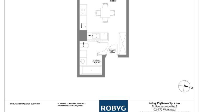 Rzut - Mieszkanie na sprzedaż 1 pokój o powierzchni 29,27 m² - numer E.1M16 w Początek Piątkowo bud. E