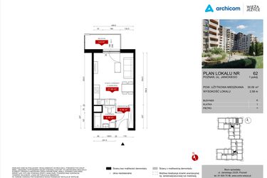 Rzut - Mieszkanie na sprzedaż 1 pokój o powierzchni 30,09 m² - numer K.62 w Wieża Jeżyce etap V