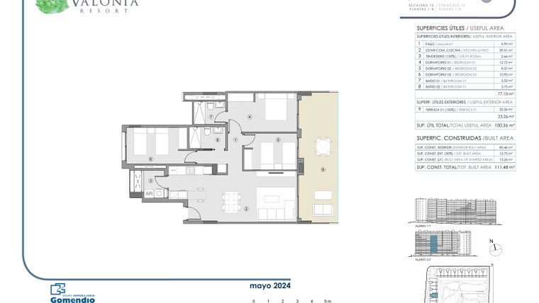 Rzut - Mieszkanie na sprzedaż 3 pokoje o powierzchni 100,36 m² - numer 191 w Valonia - Alicante