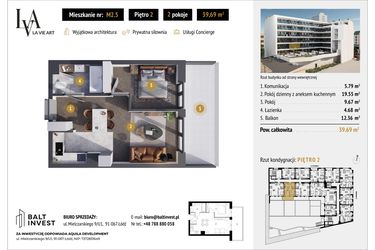 Rzut - Mieszkanie na sprzedaż 2 pokoje o powierzchni 39,69 m² - numer M2.5 w La Vie Art