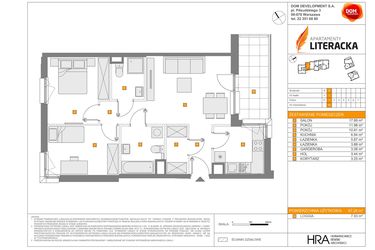 Rzut - Mieszkanie na sprzedaż 3 pokoje o powierzchni 67,24 m² - numer B.46 w Apartamenty Literacka