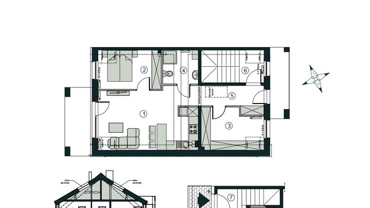 Rzut - Mieszkanie na sprzedaż 3 pokoje o powierzchni 54,93 m² - numer Q2 w Aleja Wiśniowa Pogórze