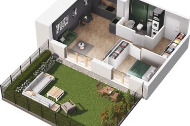 Rzut - Mieszkanie na sprzedaż 2 pokoje o powierzchni 44,83 m² - numer A3.100.M02 w Mieszkaj w mieście - Ogrody Glogera