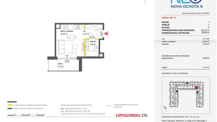 Rzut - Mieszkanie na sprzedaż 1 pokój o powierzchni 26,15 m² - numer 96 w Neo Nova Ochota 6