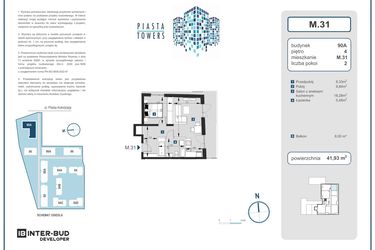 Rzut - Mieszkanie na sprzedaż 2 pokoje o powierzchni 41,93 m² - numer 31 w Piasta Towers bud. 90A