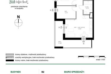 Rzut - Mieszkanie na sprzedaż 3 pokoje o powierzchni 52,03 m² - numer M14 w Wędrowna II