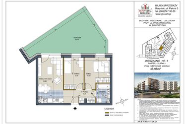 Rzut - Mieszkanie na sprzedaż 3 pokoje o powierzchni 46,98 m² - numer 5 w Perła Śródmieścia