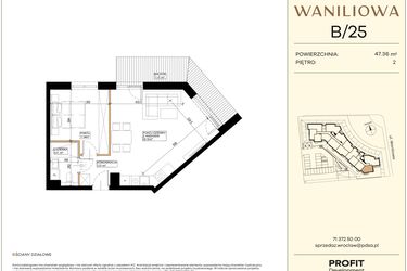 Rzut - Mieszkanie na sprzedaż 2 pokoje o powierzchni 47,36 m² - numer WA2/B/25 w Waniliowa
